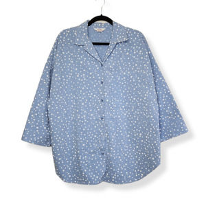 Vintage 80s Button Shirt Polka Dot Chambray VTG Large 90s Top Collar All Over